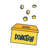 vetor doação caixa com letras e decoração.