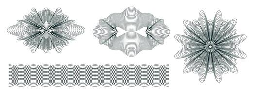 dinheiro marca d'água. geométrico redondo, espiral e seguro guilhochês. espirógrafo padrões e fronteiras vetor conjunto