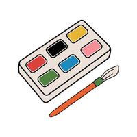 crianças aquarela. vetor paleta ícone, escovas. ilustração do a plano Projeto do uma aguarela paleta. rabisco estilo
