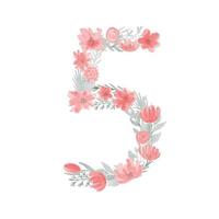 aquarela floral número 5. número cinco feito de flores. monograma de número. vetor