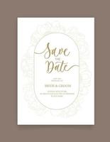 salve o cartão de data. modelo de convite de casamento, com flores peônia em linha. estilo minimalista com caligrafia. vetor