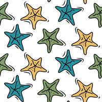 rabisco verão desatado padronizar com espalhados abstrato silhuetas estrelas do mar. fofa fundo em marinho tema para convite, crianças vestuário. vetor colorida mão desenhado ilustração