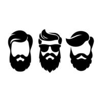 conjunto do Preto ícones do à moda homens. barbearia. estilo. beleza, cabeleireiro. vetor