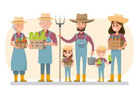 personagem de desenho animado feliz família agricultor na fazenda rural orgânica. vetor