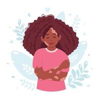mulher negra com vitiligo. dia mundial do vitiligo. autocuidado, amor próprio, corpo positivo vetor