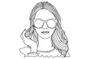 conjunto do verão tema mulher vestindo oculos de sol linha arte vetor