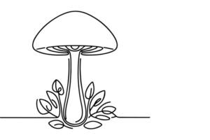 ai gerado contínuo 1 Preto linha desenhando cogumelo esboço rabisco vetor ilustração