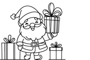 ai gerado ne contínuo Preto linha arte desenhando do alegre Natal árvore. mão desenhado do santa claus esboço rabisco vetor ilustração