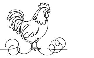 ai gerado contínuo 1 linha desenhando frango ou galinha esboço rabisco linear vetor em branco fundo