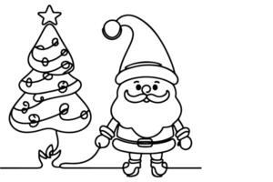 ai gerado ne contínuo Preto linha arte desenhando do alegre Natal árvore. mão desenhado do santa claus esboço rabisco vetor ilustração