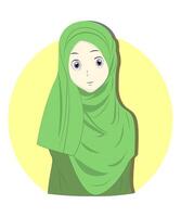 lindo menina dentro hijab. fofa desenho animado garota. verde. vetor