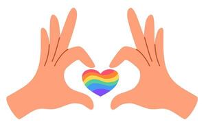 lgbt coração mãos mostrando amor isolado em branco fundo. lgbtq. símbolo do a lgbt orgulho comunidade. arco-íris. mão desenhar ilustração vetor