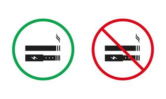 fumar área vermelho e verde sinais. fumar tabaco, nicotina cigarro, Cigarro eletrônico silhueta ícones definir. permitido e Proibido fumaça zona pictograma. isolado ilustração vetor