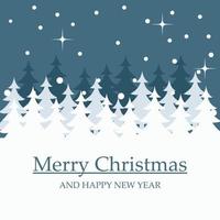 cartão de feliz natal com silhuetas de árvores de natal no inverno vetor