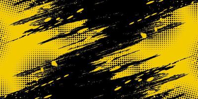 abstrato Preto e amarelo sujo grunge fundo com meio-tom efeito. Esportes fundo com escova acidente vascular encefálico ilustração vetor
