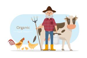 personagem de desenho animado de família fazendeiro feliz em fazenda rural orgânica