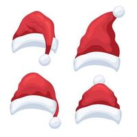 conjunto de pequenos chapéus vermelhos de Natal em fundo branco. vetor