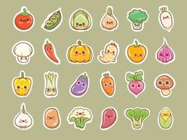 conjunto de vegetais fofos em desenho animado estilo adesivo kawaii