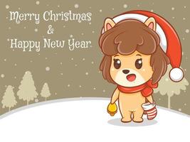 personagem de desenho animado de filhote de cachorro bonito com feliz Natal e banner de saudação de feliz ano novo. vetor