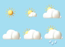 Sol nublado 3d clima ícone verão estação conceito vetor