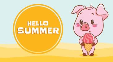 porco bonito com um banner de saudação de verão. vetor