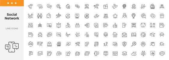 social rede rede o negócio ícone definir. linha ícones coleção . esboço ícone pacote vetor