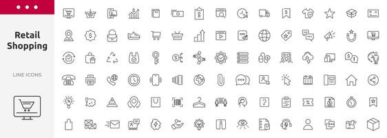 comércio eletrônico, compras varejo rede ícone definir. ui linha ícones coleção . fino esboço ícones pacote vetor