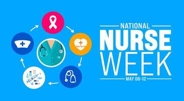 6º para 12º pode é nacional enfermeiras semana fundo modelo. enfermeira vestir, médico instrumento, medicamento, médico e saúde Cuidado conceito. célebre anualmente dentro Unidos estados. obrigado você enfermeiros. vetor