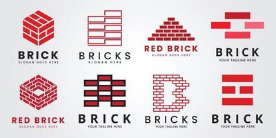 conjunto agrupar vermelho tijolo, pilha e pilha Saldo tijolos logotipo ilustração Projeto modelo produtos vetor