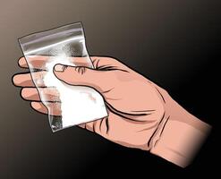 ilustração do mão segurando drogas, pó tipo vetor