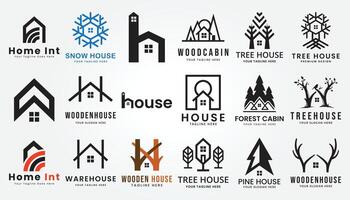 conjunto agrupar de madeira casa logotipo Projeto ícone modelo vetor