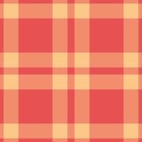 chique tecido Verifica desatado, uniforme tartan textura xadrez. embalagem fundo padronizar têxtil dentro vermelho e laranja cores. vetor