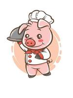 porco fofo chef mascote personagem de desenho animado vetor