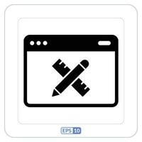 uma Preto e branco ícone do uma computador tela com uma lápis e Cruz. digital ferramenta ícone vetor