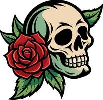 crânio com rosa flor logotipo ilustração vetor