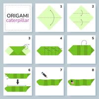 lagarta origami esquema tutorial comovente modelo. origami para crianças. degrau de degrau quão para faço fofa papel inseto. ilustração. vetor
