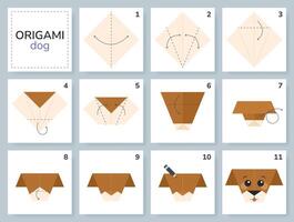 cachorro origami esquema tutorial comovente modelo. origami para crianças. degrau de degrau quão para faço fofa papel filhote de cachorro. ilustração. vetor