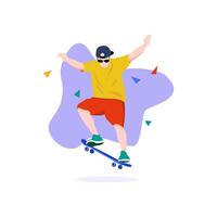 Esportes ginástica skate Adolescência plano ilustração vetor