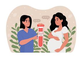 uma grávida mulher sofrimento a partir de anemia. baixo ferro níveis durante gravidez. uma grávida mulher com anemia é falando para a Ginecologista obstetra. vetor