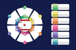 Bandeira da república turca do norte de Chipre com design infográfico incorporado e formato redondo dividido vetor