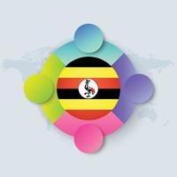 Bandeira de Uganda com design infográfico isolado no mapa-múndi vetor