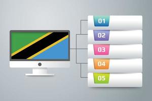 bandeira da tanzânia com design infográfico incorporado com monitor de computador vetor