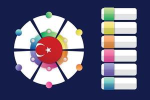 bandeira da Turquia com design infográfico incorporada com formato redondo dividido vetor
