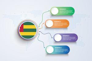 Bandeira de togo com design infográfico isolado no mapa-múndi de pontos vetor