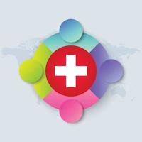 Bandeira da Suíça com design infográfico isolado no mapa-múndi vetor