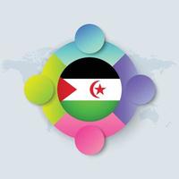 Bandeira do Saara Ocidental com desenho infográfico isolado no mapa-múndi vetor