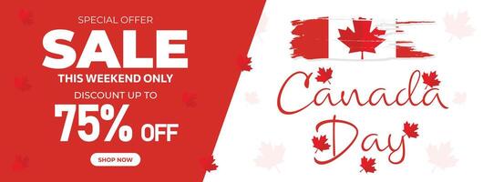 Canadá dia venda rede bandeira. feliz Canadá independência dia mega grande venda bandeira fundo ilustração. Canadá dia final de semana promoção desconto bandeira. primeiro do Julho feriado especial oferta modelo vetor