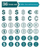 dólar, euro, e centavo ícone conjunto vetor