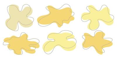 conjunto do orgânico irregular blob formas com acidente vascular encefálico linha. amarelo aleatória deformar local fluido círculo isolado em branco fundo orgânico ameba rabisco elementos. abstrato arredondado formulários ilustração. vetor