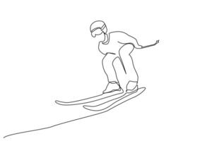 atleta esqui raça inverno estação sucesso estilo de vida 1 linha arte Projeto vetor